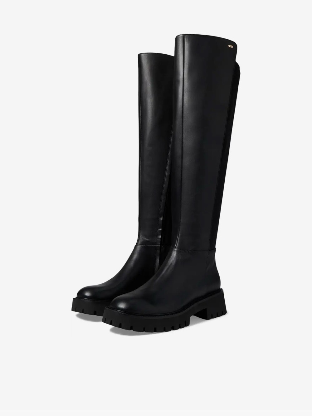 Michael Kors Black Leather Knee High Lug Sole Boots Gold Hardware